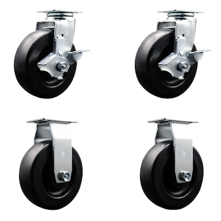 Service Caster 6 Inch Polyolefin Caster Set with Ball Bearings 2 Brakes 2 Rigid SCC SCC-20S620-POB-TLB-2-R-2